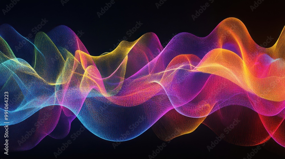 Abstract Colorful Wavy Lines on Dark Background. Abstract Colorful Wavy Lines on Dark Background.