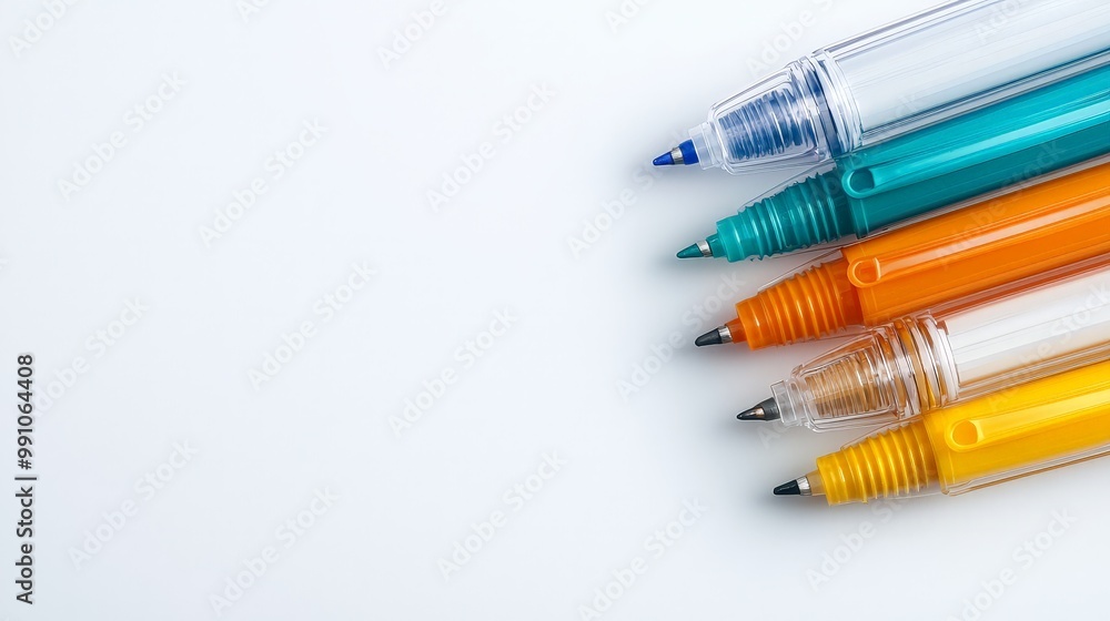 Vibrant Colorful Pens Collection Close-Up Bold Contrasting Shades on White Surface for Stationery, Marketing, Creativity Vibrant Colorful Pens Collection Close-Up Bold Contrasting Shades on White Surface for Stationery, Marketing, Creativity