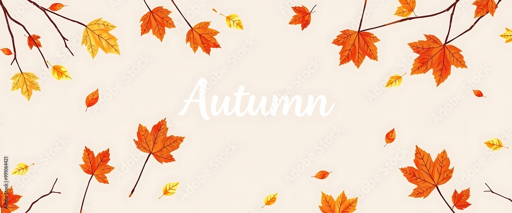 With the arrival of autumn, the fallen leaves begin to disperse. Autumn is written in the middle of the picture. pattern drawing. With the arrival of autumn, the fallen leaves begin to disperse. Autumn is written in the middle of the picture. pattern drawing.