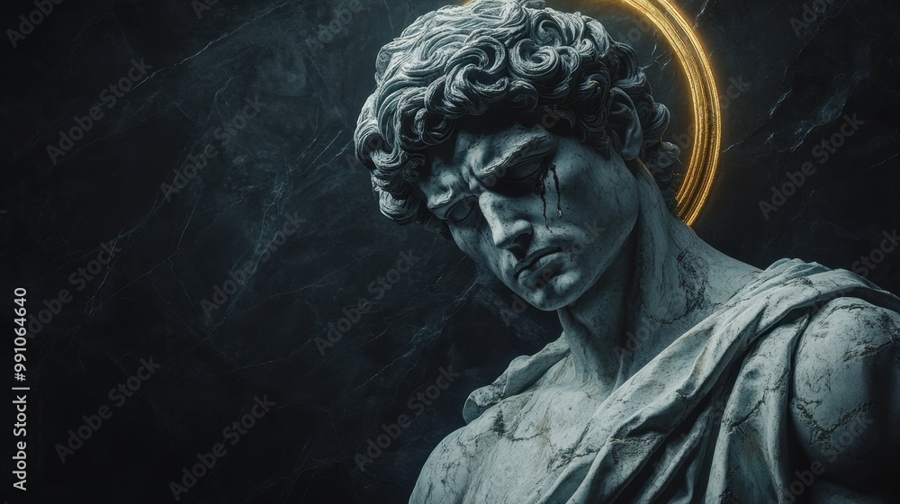 A statue depicting a man with a glowing halo surrounding his head A statue depicting a man with a glowing halo surrounding his head