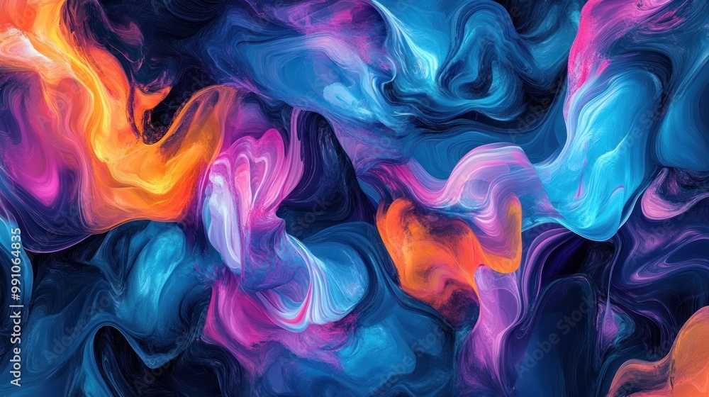 Abstract swirly digital painting in blue, pink, and orange. Abstract swirly digital painting in blue, pink, and orange.