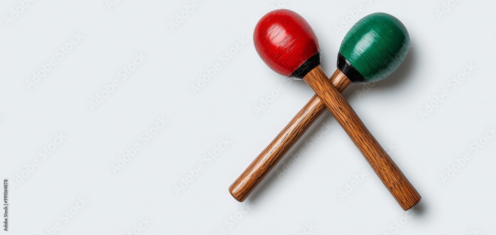Vibrant Fiesta Maracas Closeup X-Shape Composition on White - Festive Musical Instrument Still Life Vibrant Fiesta Maracas Closeup X-Shape Composition on White - Festive Musical Instrument Still Life