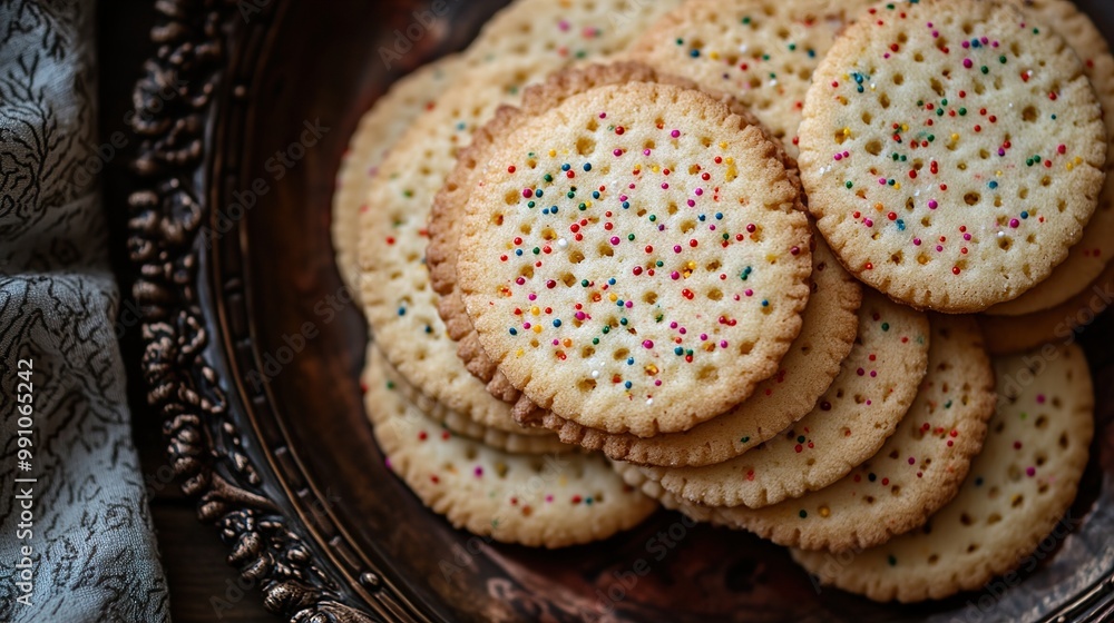 Close-Up of Delicious Sprinkled Cookies on a Vintage Plate Close-Up of Delicious Sprinkled Cookies on a Vintage Plate