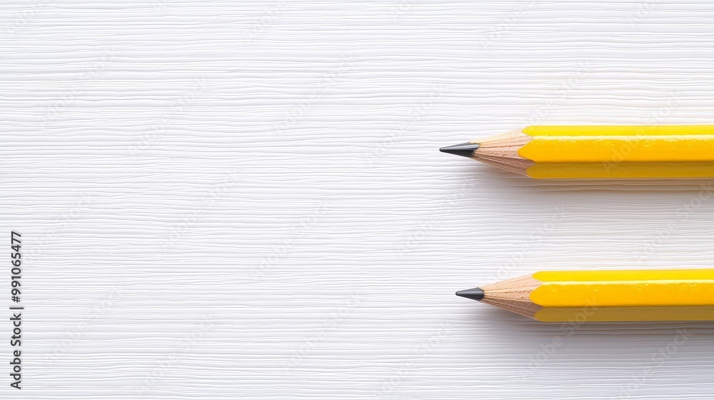 Vibrant Yellow Pencils on Textured White Surface - Minimalist Symmetry and Creativity Concept Vibrant Yellow Pencils on Textured White Surface - Minimalist Symmetry and Creativity Concept