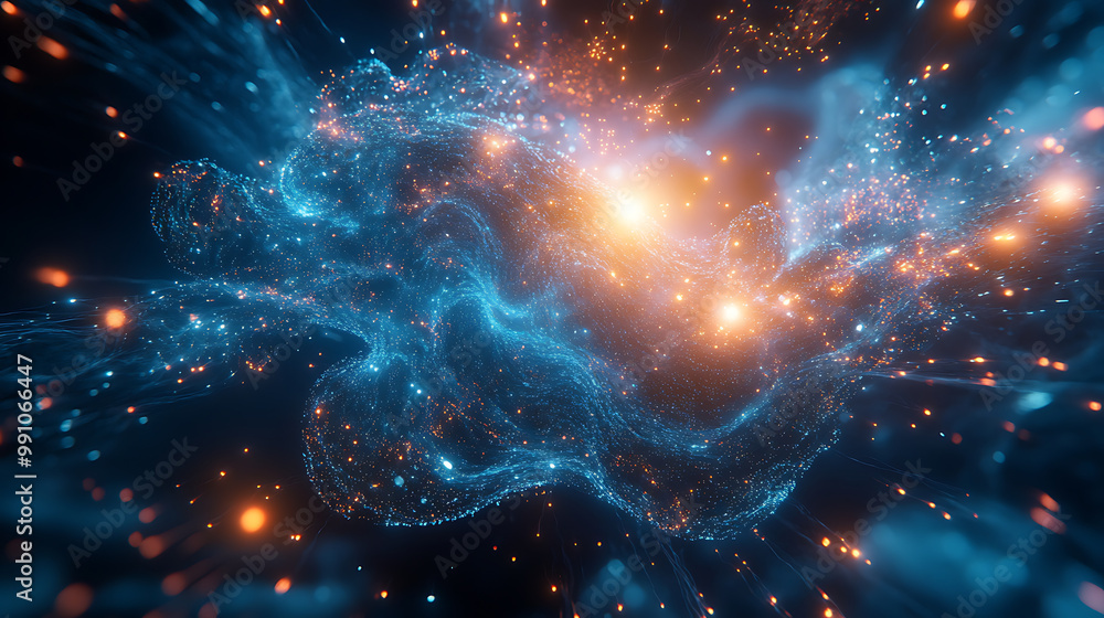 Futuristic data cloud with swirling, glowing particles and AI-generated nodes Futuristic data cloud with swirling, glowing particles and AI-generated nodes