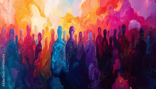 Eccentric Extravaganza: Abstract Digital Painting of Diverse Crowd in Modern Style