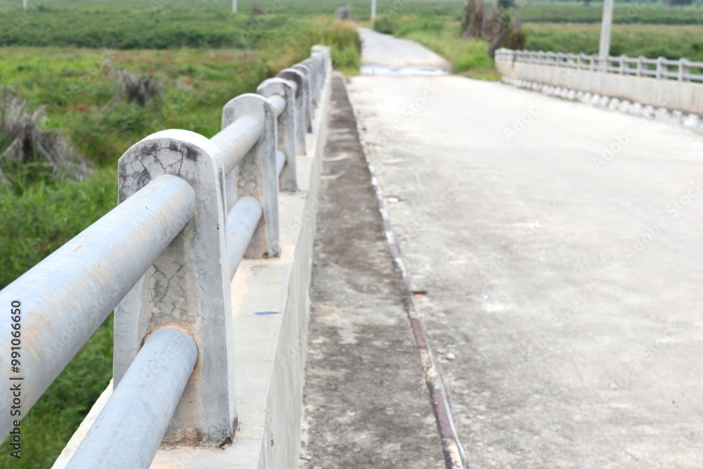 Concrete Bridge Over a Rural Landscape, Pathway to the Horizon, Serenity Concrete Bridge Over a Rural Landscape, Pathway to the Horizon, Serenity