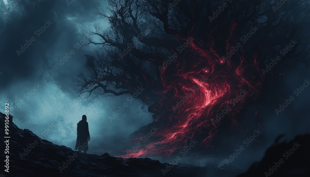 Fototapeta premium Otherworldly Fear: Dark and Intense Fantasy Scenes Digitally Illustrated