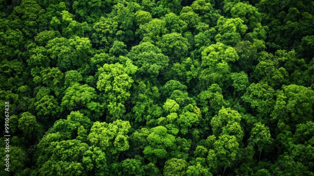 Lush green forest canopy viewed from above. Lush green forest canopy viewed from above.