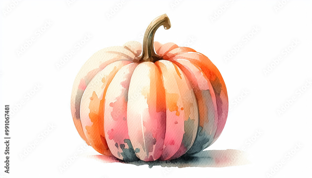 Obraz premium Watercolor illustration with pumpkin in autumn. Halloween time