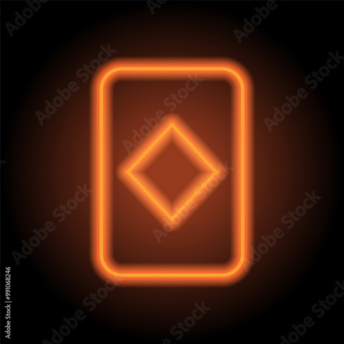 Diamonds playing card simple icon vector. Flat design. Orange neon on black background