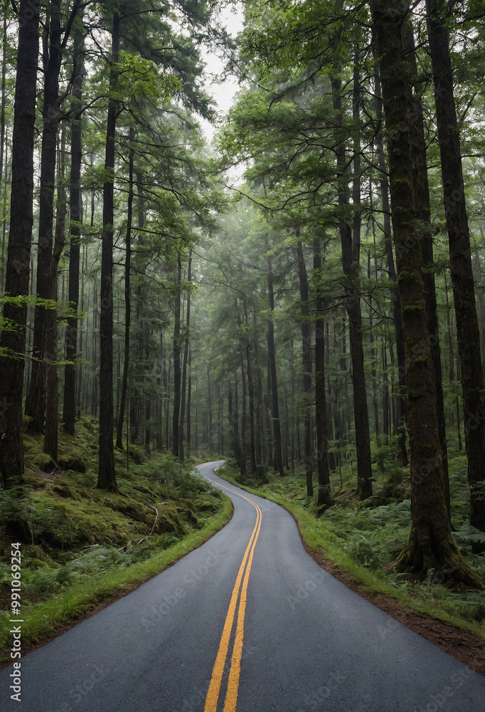 Fototapeta premium Narrow winding road disappearing into a forest