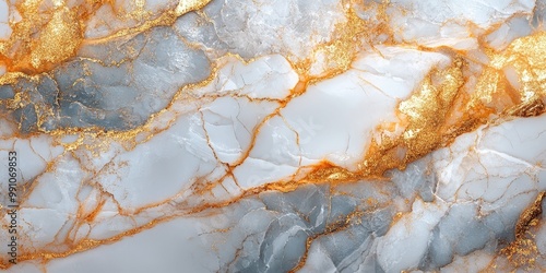 Elegant White Marble with Gold Veins Texture Background