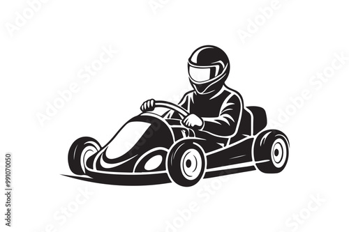 Gokart sport automotive silhouette vector illustration logo.