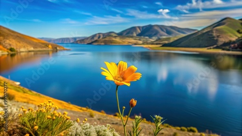 Fototapeta Naklejka Na Ścianę i Meble -  Wildflower blossom at Diamond Valley Lake, wildflowers, bloom, spring, nature, floral, vibrant, colorful, flora, meadow