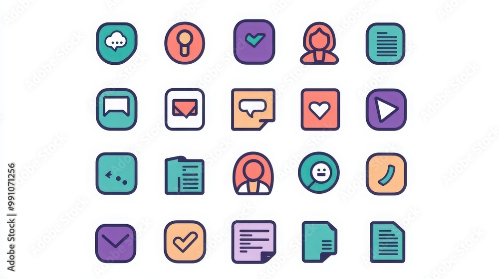 Contact thin line icon set. Containing phone, email envelope, chat bubble, address book , person icon, mobile phone, message Contact thin line icon set. Containing phone, email envelope, chat bubble, address book , person icon, mobile phone, message