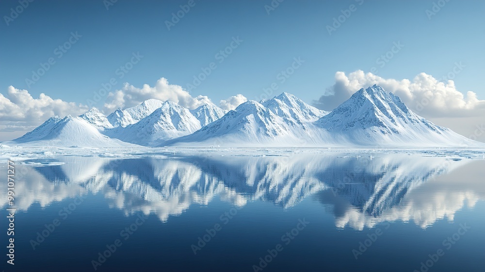 Stunning Reflection of Snow-Capped Mountains in a Frozen Lake Stunning Reflection of Snow-Capped Mountains in a Frozen Lake