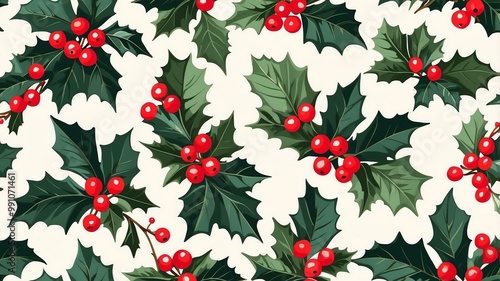 Obraz na płótnie general holiday holly seamless pattern on pastel color background w salonie