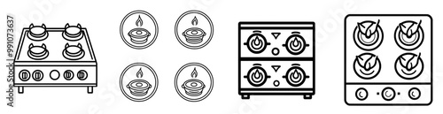 An induction hob icon outline. An electromagnetic panel. Cooking with an induction hob photo