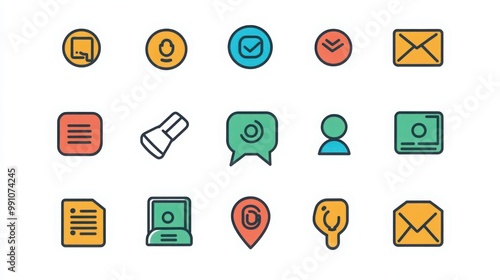 Contact thin line icon set. Containing phone, email envelope, chat bubble, address book , person icon, mobile phone, message