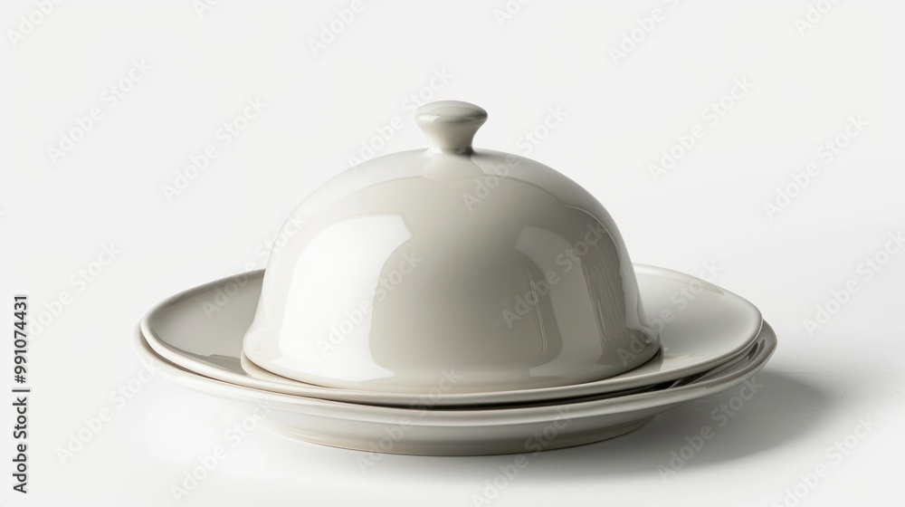 White Ceramic Butter Dish on White Background White Ceramic Butter Dish on White Background