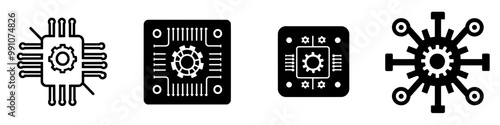 Icons for mechatronics, engineering, semiconductors, electromechanical, microelectronics, and processors