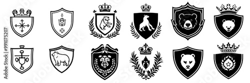 Illustration of a bear emblem in black and white, perfect for logos and branding, royalty-free