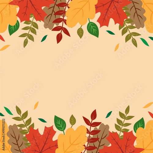 autumn background with colorful leaves decoration, square vector illustration, template for greeting cards, invitation,wallpaper,social media posts