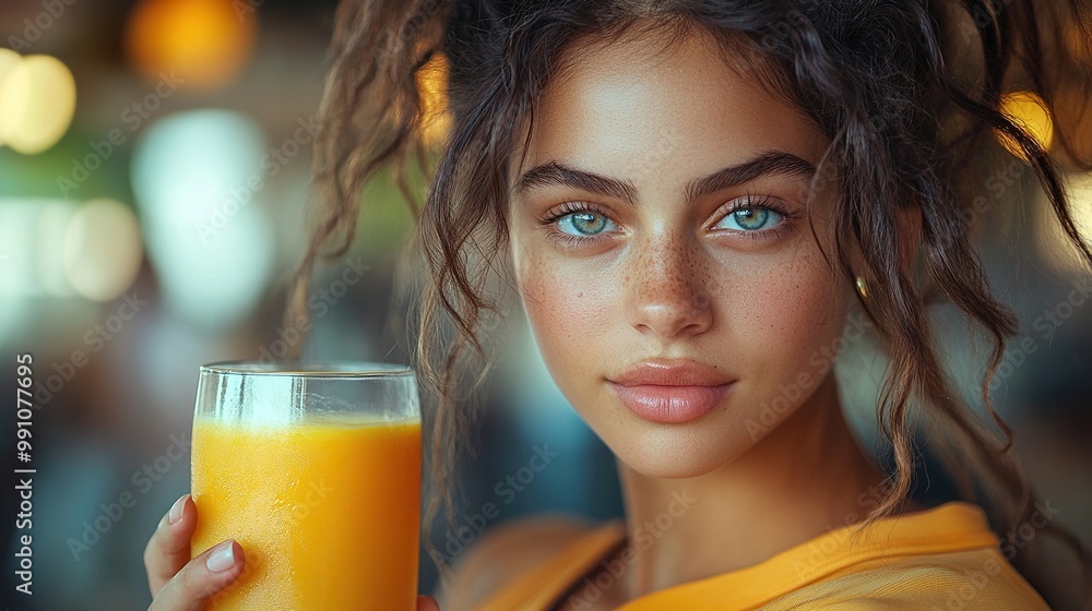 A young woman in sportswear holds a healthy drink, shown after a gym session. A young woman in sportswear holds a healthy drink, shown after a gym session.