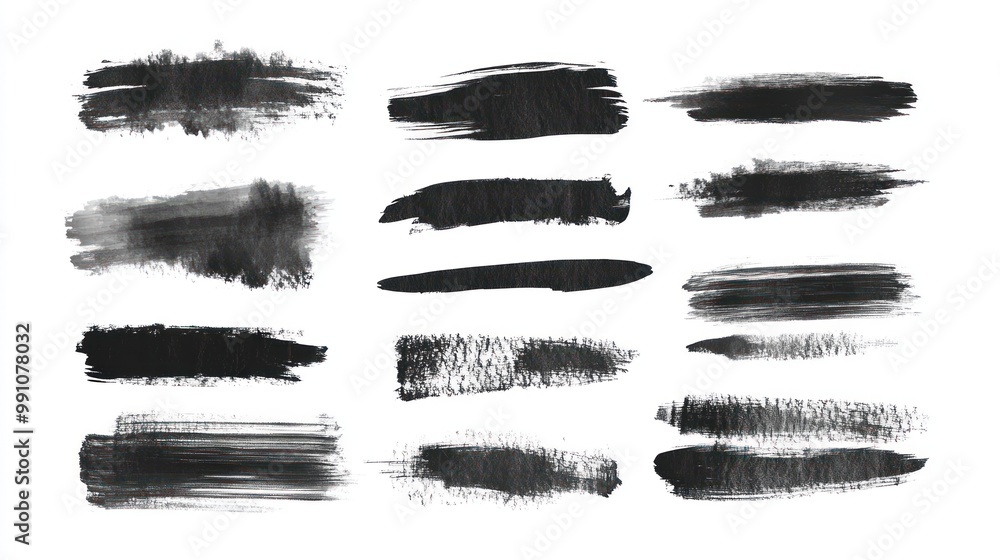 Set of black paintbrush strokes on white background. Set of black paintbrush strokes on white background.