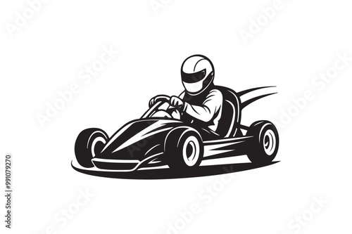 Gokart sport automotive silhouette vector illustration logo.