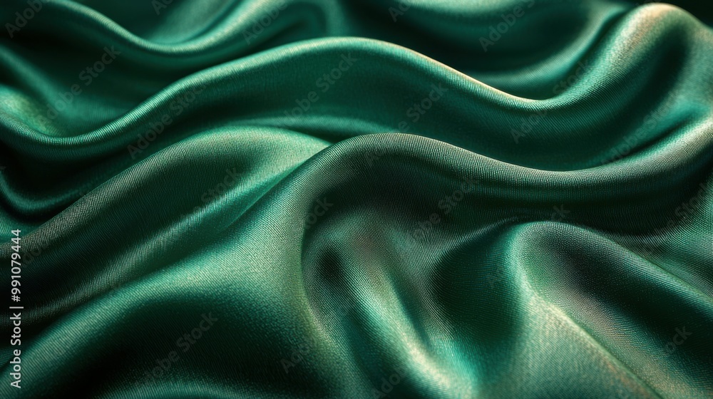 An elegant close-up of green silk waves, highlighting the luxurious texture and sheen. A perfect representation of rich fabric quality. An elegant close-up of green silk waves, highlighting the luxurious texture and sheen. A perfect representation of rich fabric quality.