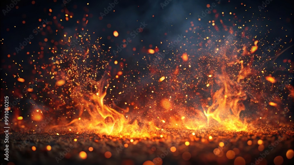 Fire embers particles floating in the air over dark background, fire, embers, particles, flames, burning, heat Fire embers particles floating in the air over dark background, fire, embers, particles, flames, burning, heat