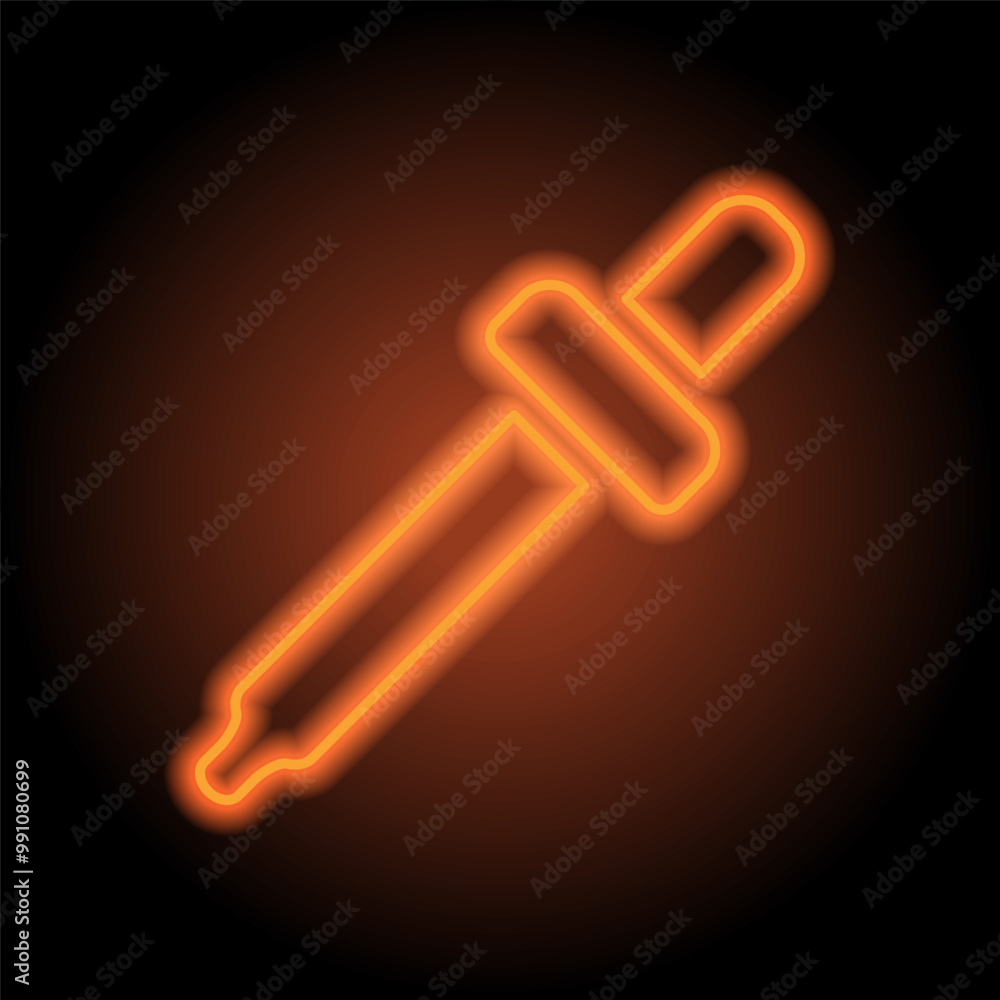 Dropper simple icon vector. Flat design. Orange neon on black background