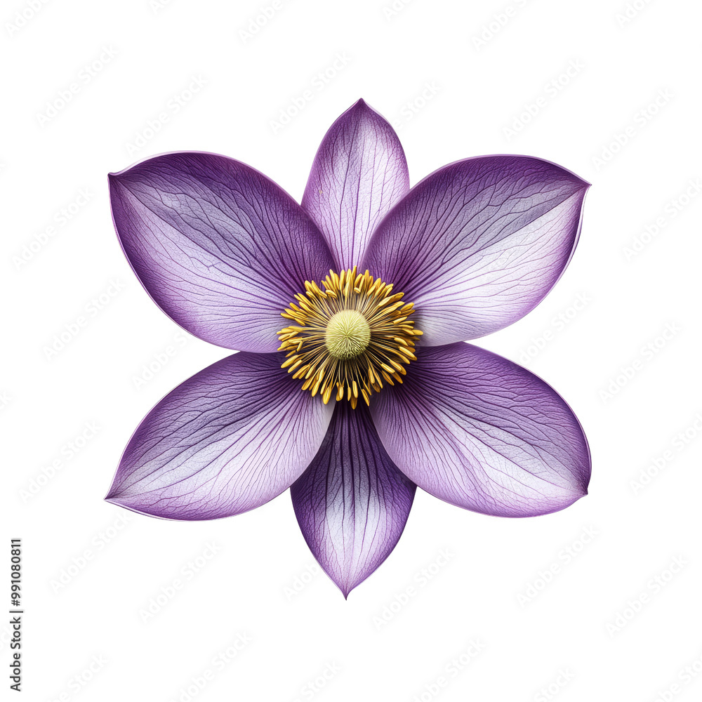 Fototapeta premium Purple Flower with Yellow Center Isolated on White Background