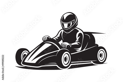 Gokart sport automotive silhouette vector illustration logo.
