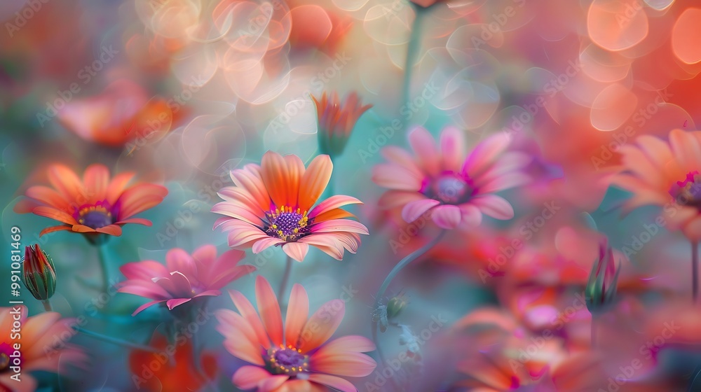 Gorgeous close up of vivid flowers in a surreal soft focus environment that evokes a calm and enchanted atmosphere Gorgeous close up of vivid flowers in a surreal soft focus environment that evokes a calm and enchanted atmosphere