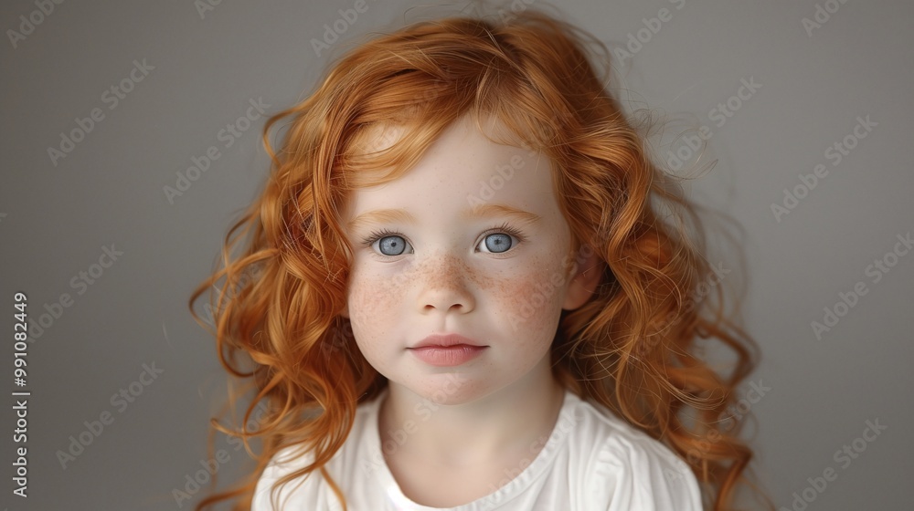 Portrait of a young girl with curly red hair and blue eyes Portrait of a young girl with curly red hair and blue eyes