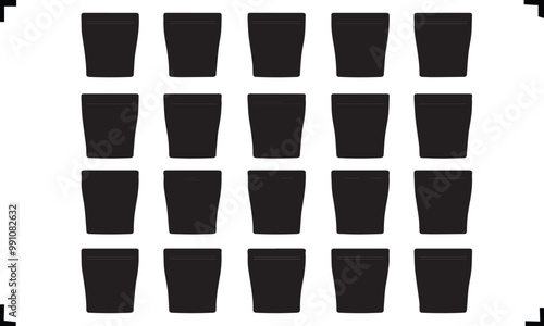 Black and White Grid Pattern of Shot Glasses: Abstract Minimalist Still Life Photography of Barware for Drinkware and Alcohol Related Themes