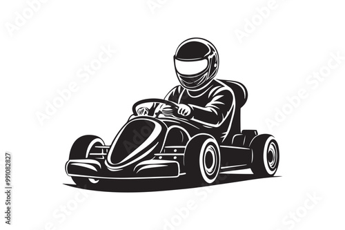 Gokart sport automotive silhouette vector illustration logo.