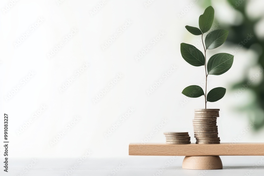 Visualizing Business Growth: The Balance Between Nature and Finance through Coins and Leaves Visualizing Business Growth: The Balance Between Nature and Finance through Coins and Leaves