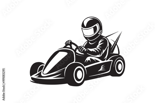 Gokart sport automotive silhouette vector illustration logo.