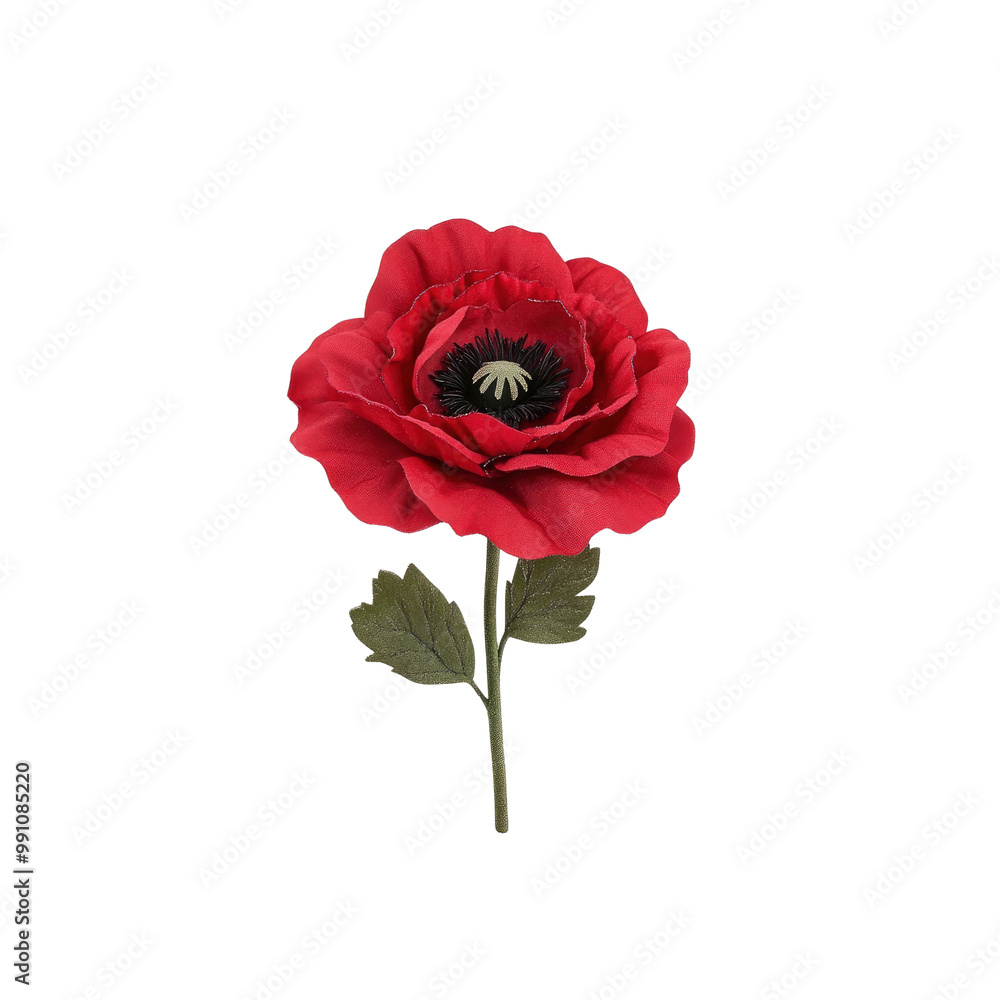 Red Poppy Flower with Black Center Isolated on White Background Red Poppy Flower with Black Center Isolated on White Background