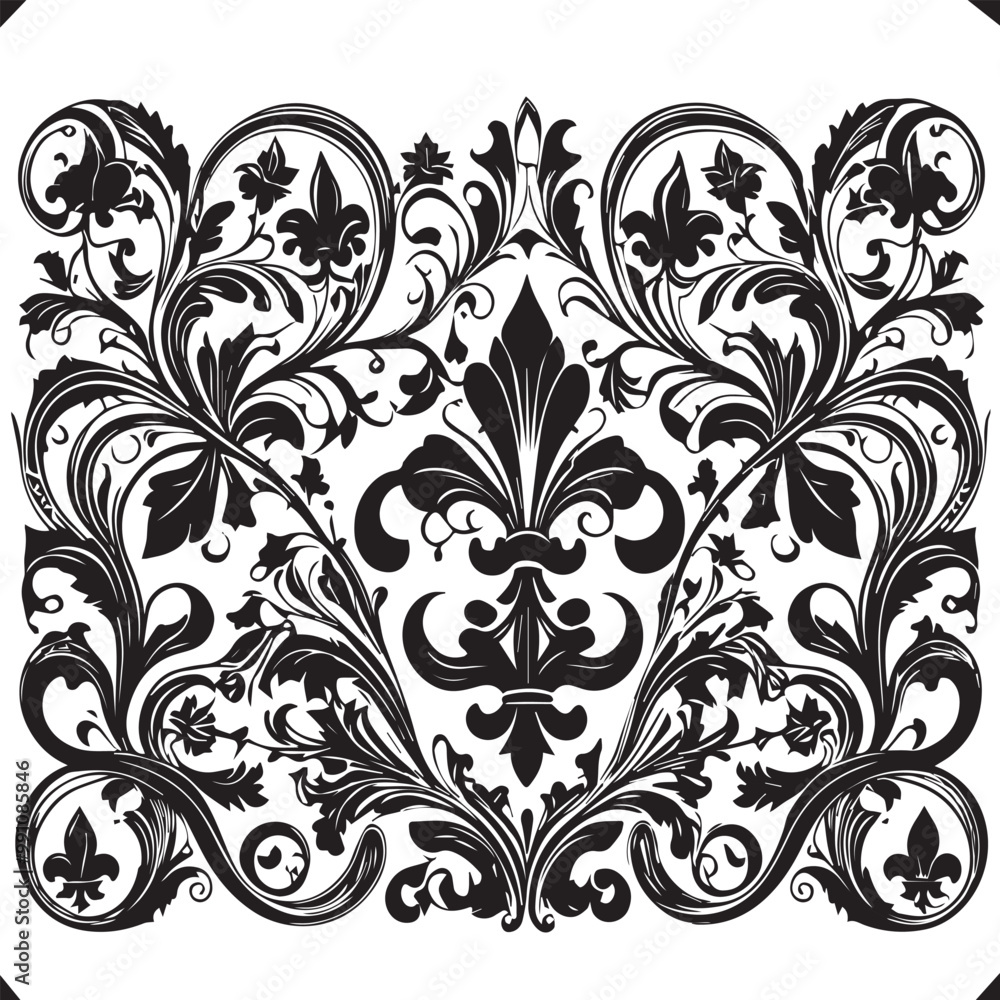 Ornate Black and White Fleur-de-Lis Vector Illustration: Vintage Decorative Floral Design Element for Graphic Design Projects Ornate Black and White Fleur-de-Lis Vector Illustration: Vintage Decorative Floral Design Element for Graphic Design Projects