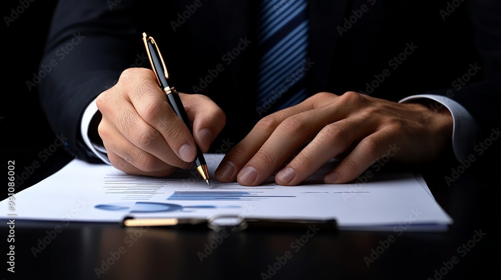 The Power of the Pen: A close-up shot of a businessman's hand signing a document, symbolizing authority, commitment, and the weight of decisions. The image evokes a sense of focus, precision. The Power of the Pen: A close-up shot of a businessman's hand signing a document, symbolizing authority, commitment, and the weight of decisions. The image evokes a sense of focus, precision.