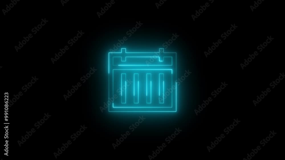 Neon calendar week icon glowing black background animation Neon calendar week icon glowing black background animation