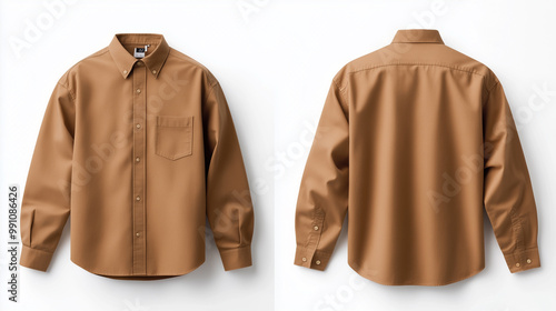 brown shirt mockup front and back view on white background