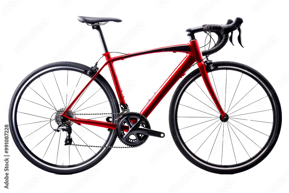 A red bicycle with a black seat A red bicycle with a black seat