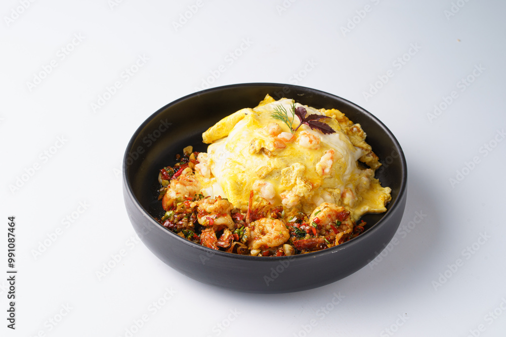 Delicious Thai Shrimp Omelette with Rice Bowl Delicious Thai Shrimp Omelette with Rice Bowl