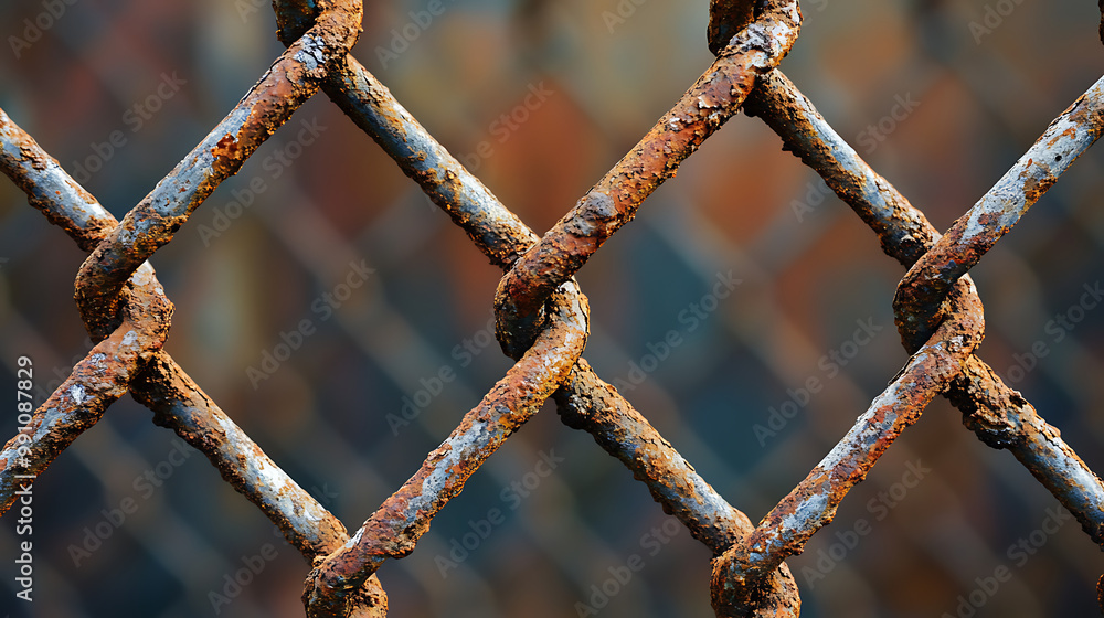 Rusty Chain-Link Fence with Corroded Texture